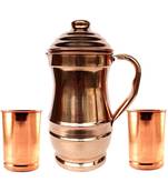 Pure Copper Jug With 2 Glass Drink ware set Pitcher Tumbler