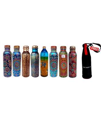 Hand Painted Multi colored Copper Water Storage Bottle Art Work Diwali Christmas Gifts Free With Black Insulate 1