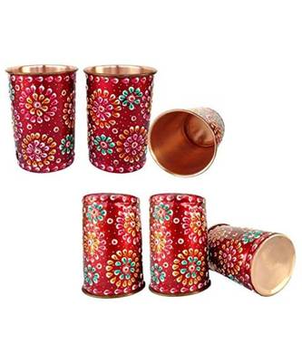 Pure Copper Glass Tumblers Hand Painting Art work Outer Side Red (6) 1