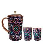 Pure Copper one Jug with two Glass Drink ware Set Hand Painted Outer side