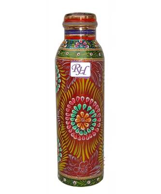 Pure copper Hand painted bottle Red capacity 33oz / 950 ml for drinking water storage/yoga bottle 1