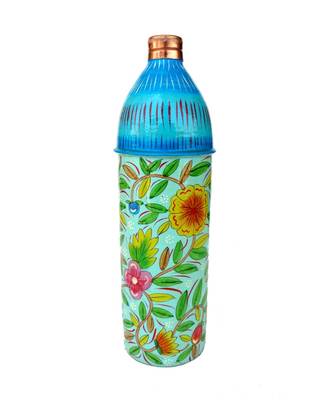 Pure Copper Hand Painted Water Bottle Tumbler,Bislari Yellow Flower Hand Work (750 ml) 1