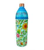 Pure Copper Hand Painted Water Bottle Tumbler,Bislari Yellow Flower Hand Work (750 ml)