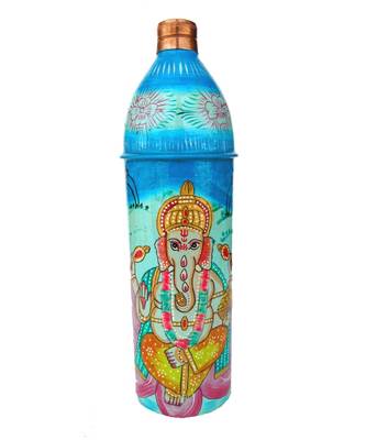 Pure Copper Hand Painted Water Bottle Tumbler,Bislari Indian Traditional Style Ganesh Hand Work (750 ml) 1