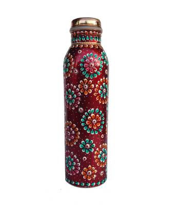 Copper Bottle Hand painted Red color capacity -950 ml/33 oz for water storage 1