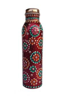 Copper Bottle Hand painted Red color capacity -950 ml/33 oz for water storage