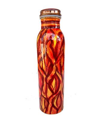 Pure Copper Hand Painted Root Theme Multi Colored Water Bottle Tumbler,Joint Less Bottle For Ayurveda Health (950 ml) 1