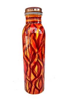 Pure Copper Hand Painted Root Theme Multi Colored Water Bottle Tumbler,Joint Less Bottle For Ayurveda Health (950 ml)