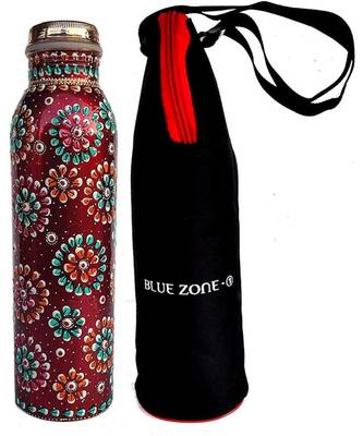 Copper Water Bottle for (Joint Free & leak proof) New Red Hand Painted Art Work, With a Insulated Bag 1