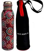 Copper Water Bottle for (Joint Free & leak proof) New Red Hand Painted Art Work, With a Insulated Bag