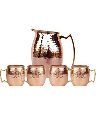 Pure copper Hammered Jug NEW Copper Moscow Mule Water Pitcher Heavy Gauge Pure Solid Hammered With Set of 4 1