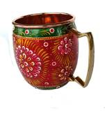 Handmade Pure Copper Outer Hand Painted Art work Wine, Vodka, Beer,Cocktail,Juice, Cold Coffee Mug - Cup (1)