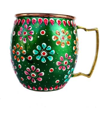 Handmade Pure Copper Outer Hand Painted Art Work Wine, Vodka, Beer,Cocktail,Juice, Cold Coffee Mug - Cup 16 oz (1) 1