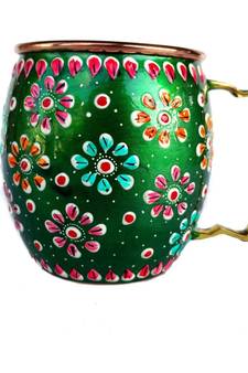 Handmade Pure Copper Outer Hand Painted Art Work Wine, Vodka, Beer,Cocktail,Juice, Cold Coffee Mug - Cup 16 oz (1)