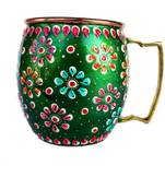 Handmade Pure Copper Outer Hand Painted Art Work Wine, Vodka, Beer,Cocktail,Juice, Cold Coffee Mug - Cup 16 oz (1)