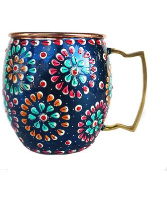 Handmade Pure Copper Outer Hand Painted Art work Wine, Vodka, Beer,Cocktail,Juice, Cold Coffee Mug - Cup (1) 1