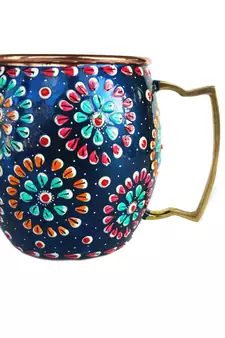 Handmade Pure Copper Outer Hand Painted Art work Wine, Vodka, Beer,Cocktail,Juice, Cold Coffee Mug - Cup (1)