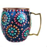 Handmade Pure Copper Outer Hand Painted Art work Wine, Vodka, Beer,Cocktail,Juice, Cold Coffee Mug - Cup (1)