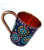 Handmade Pure Copper Outer Hand Painted Art Work Wine, Vodka, Beer,Cocktail,Juice, Cold Coffee Straight Mug - Cup 16 oz