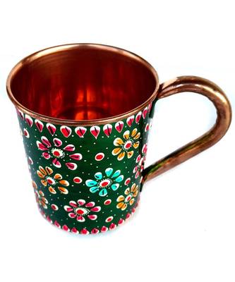 Handmade Pure Copper Outer Hand Painted Art Work Wine, Vodka, Beer,Cocktail,Juice, Cold Coffee Straight Mug - Cup 16 1