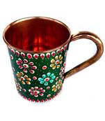 Handmade Pure Copper Outer Hand Painted Art Work Wine, Vodka, Beer,Cocktail,Juice, Cold Coffee Straight Mug - Cup 16