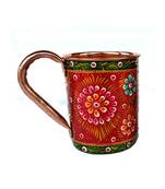 Handmade Pure Copper Outer Hand Painted Art Work Wine, Vodka, Beer,Cocktail,Juice, Cold Coffee Straight Mug - Cup 16