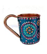 Handmade Pure Copper Outer Hand Painted Art Work Wine, Vodka, Beer,Cocktail,Juice, Cold Coffee Straight Mug - Cup 16 oz