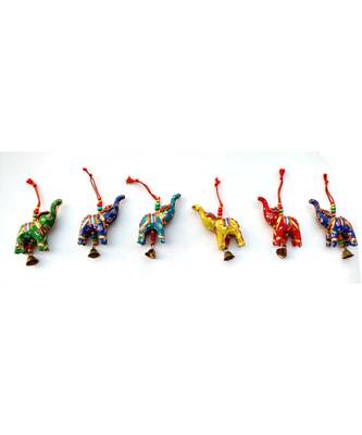 Elephant Bell Hanging Layer Set of 6 Home Christmas Hanging ative Ornaments Multi Colored Indian Traditional (Mix) 1
