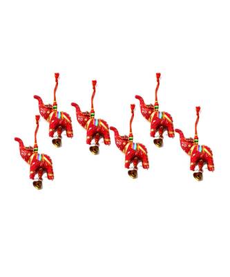 Elephant Bell Hanging Layer Set of 6 Home Christmas Hanging ative Ornaments Multi Colored Indian Traditional (RED) 1