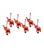 Elephant Bell Hanging Layer Set of 6 Home Christmas Hanging ative Ornaments Multi Colored Indian Traditional (RED)
