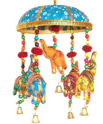Indian Traditional Elephant Turquoise Umbrella Hanging Layer of Five Elephant 1
