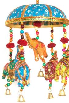 Indian Traditional Elephant Turquoise Umbrella Hanging Layer of Five Elephant