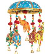 Indian Traditional Elephant Turquoise Umbrella Hanging Layer of Five Elephant