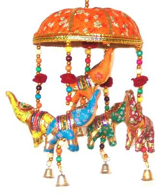 Indian Traditional Elephant Orange Umbrella Hanging Layer of Five Elephant Door Hanging, ative Hanging 1