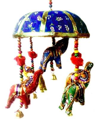 Indian Traditional Elephant Blue Umbrella Hanging Layer of Five Elephant 1