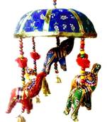 Indian Traditional Elephant Blue Umbrella Hanging Layer of Five Elephant