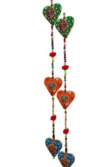 Door Hanging ative Cotton Heart in Vibrant Color Stringed with Beads and Bell Traditional Indian Hanging atio