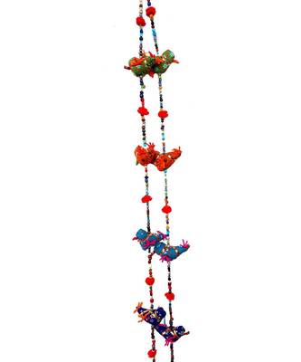 Door Hanging ative Cotton Birds in Vibrant Color Stringed with Beads and Bell !! 5-Bird Bell Tota Traditional Indi 1