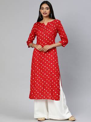 Red printed viscose cotton-kurtis 1