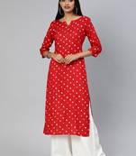 Red printed viscose cotton-kurtis