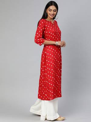 Red printed viscose cotton-kurtis 2