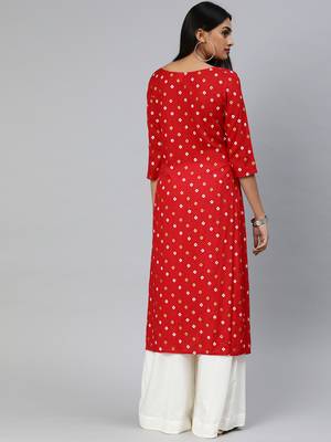 Red printed viscose cotton-kurtis 3