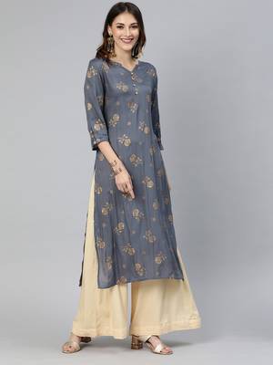 Grey printed viscose ethnic-kurtis 1