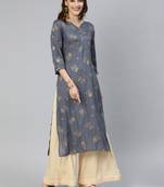 Grey printed viscose ethnic-kurtis