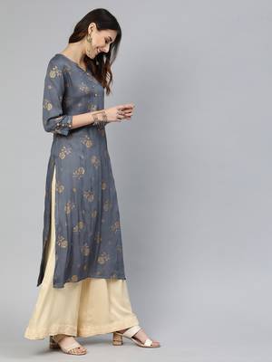 Grey printed viscose ethnic-kurtis 2