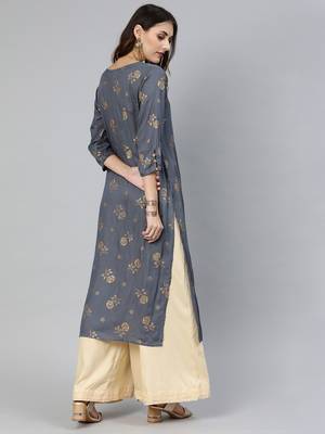 Grey printed viscose ethnic-kurtis 3