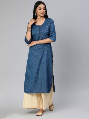 Blue printed cotton silk ethnic-kurtis 1