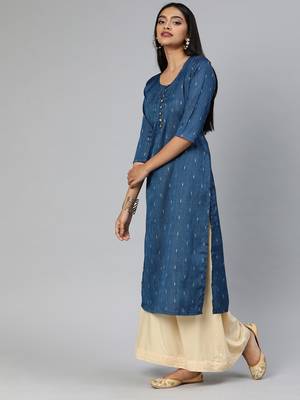 Blue printed cotton silk ethnic-kurtis 2