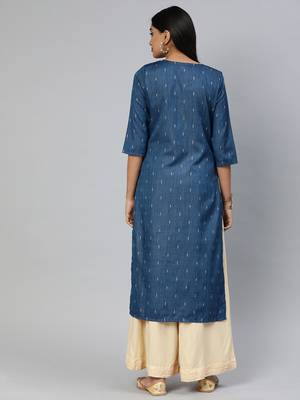 Blue printed cotton silk ethnic-kurtis 3