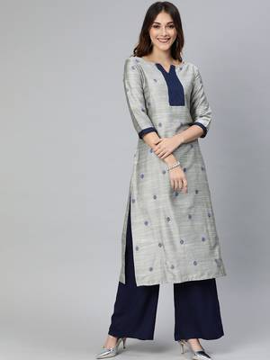 Grey printed cotton ethnic-kurtis 1
